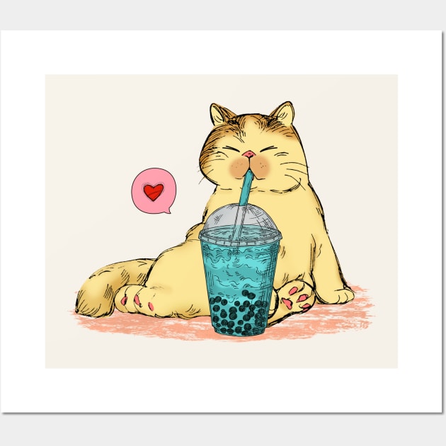 Funny Cat Bubble Tea Lover Wall Art by Nessanya